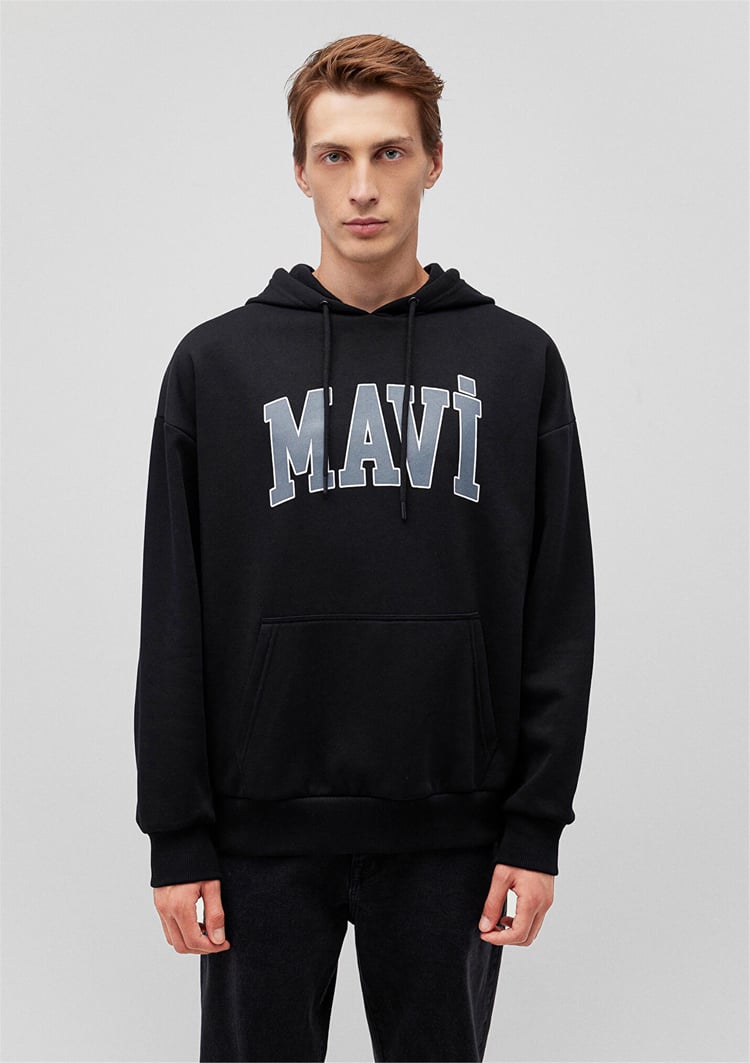 Mavi M067149-902 Siyah Erkek Oversize Kapuşonlu Logo Sweatshirt