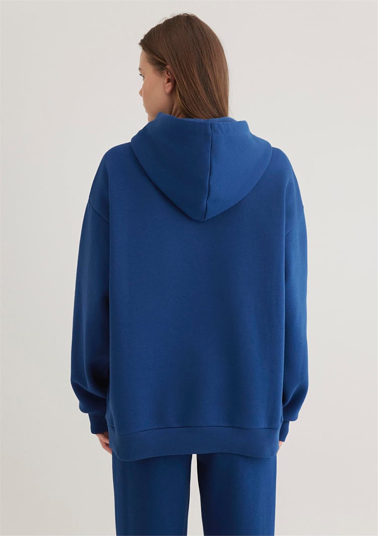 Mavi M1600361-82625 Koyu Lavicert Kadın Oversize Kapuşonlu Logo Sweatshirt