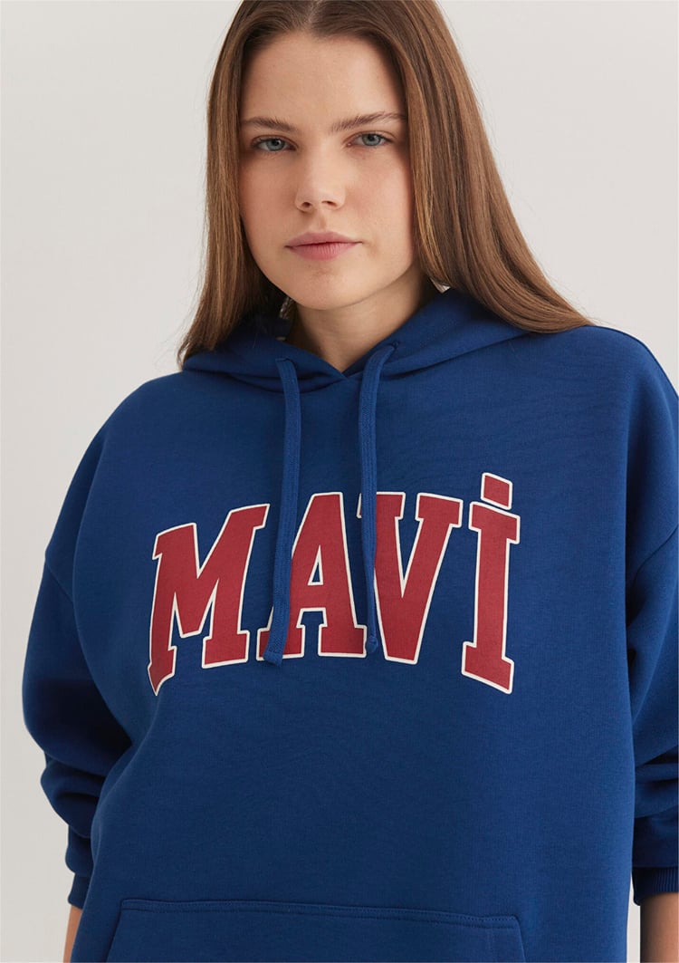 Mavi M1600361-82625 Koyu Lavicert Kadın Oversize Kapuşonlu Logo Sweatshirt