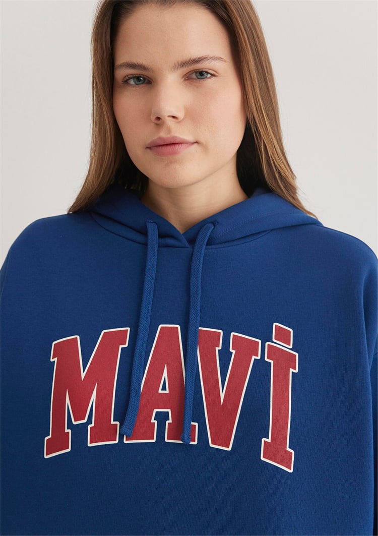 Mavi M1600361-82625 Koyu Lavicert Kadın Oversize Kapuşonlu Logo Sweatshirt