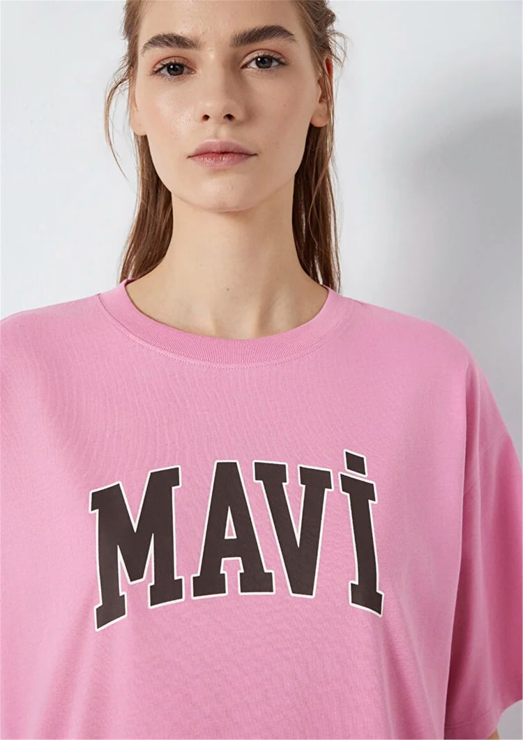 Mavı M1600843-71063 Cashmere Rose Kadın Oversıze Mavı Baskılı T-Shırt