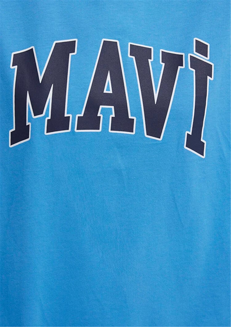 Mavı M1600843-91478 Marına Kadın Oversıze Mavı Baskılı T-Shırt