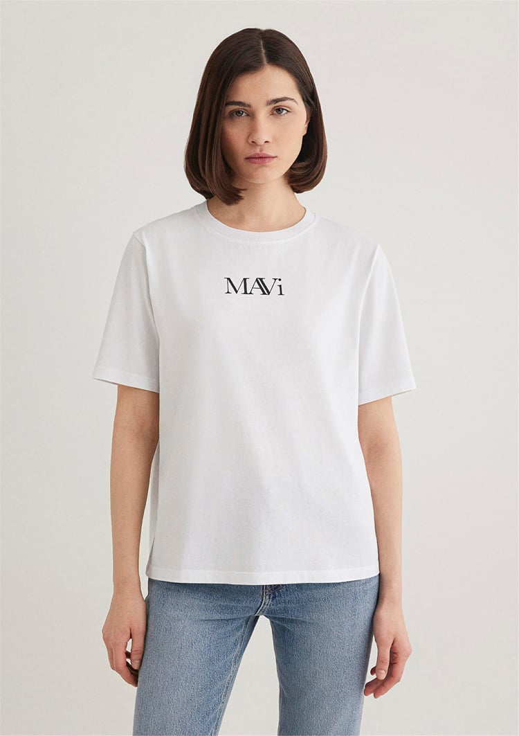 Mavi M1611594-620 Beyaz Kadın Regular Mavi Logo T-Shirt
