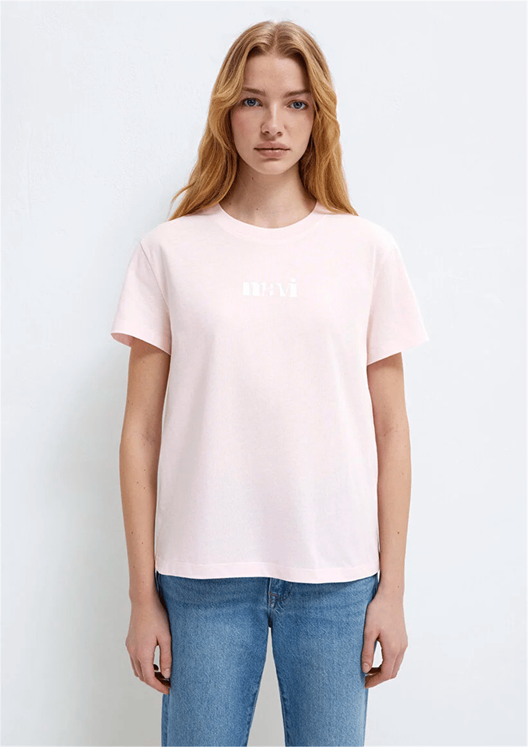 Mavı M1612241-89200 Pembe Kadın Regular Logo Baskılı T-Shırt