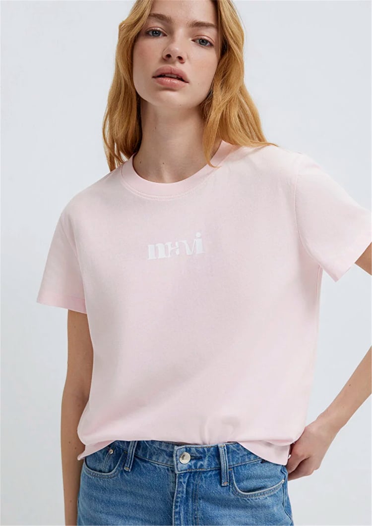 Mavı M1612241-89200 Pembe Kadın Regular Logo Baskılı T-Shırt
