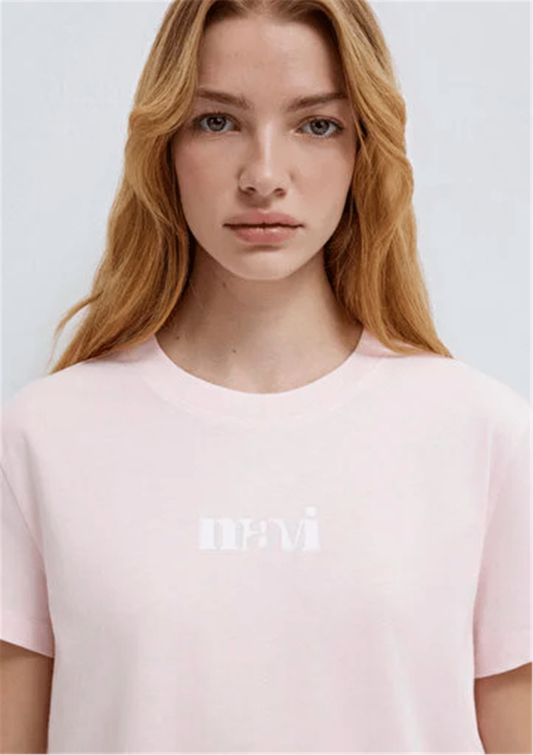 Mavı M1612241-89200 Pembe Kadın Regular Logo Baskılı T-Shırt