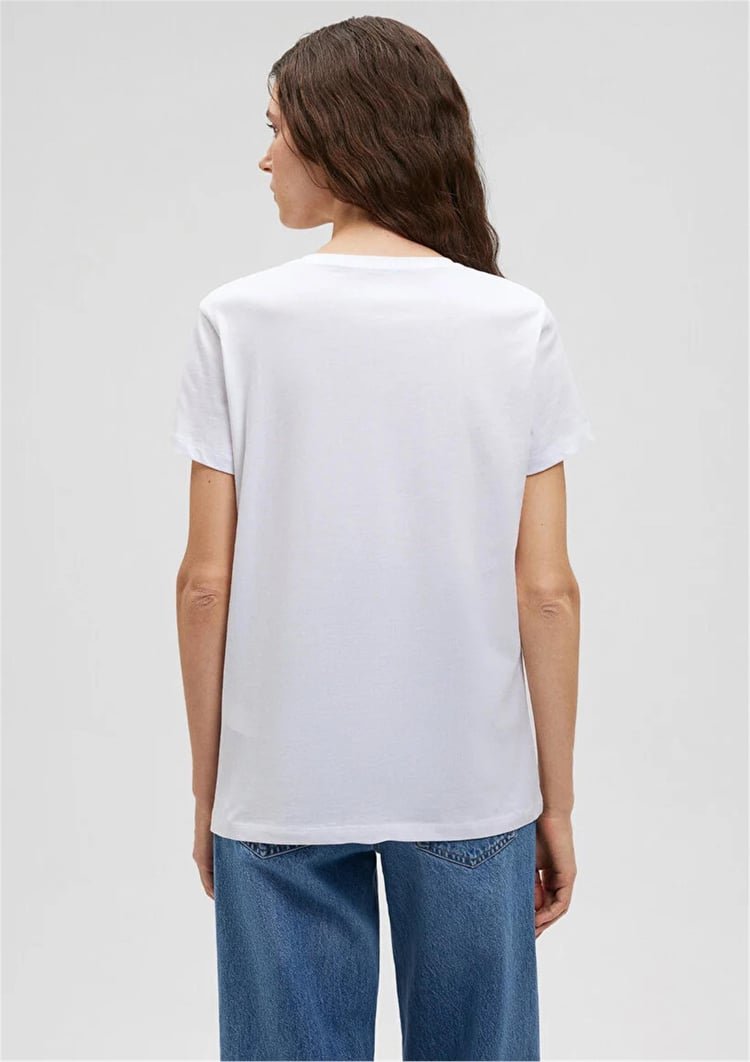 Mavi M1612409-620 Beyaz Kadın Semi Slim Beach Baskılı T-Shirt