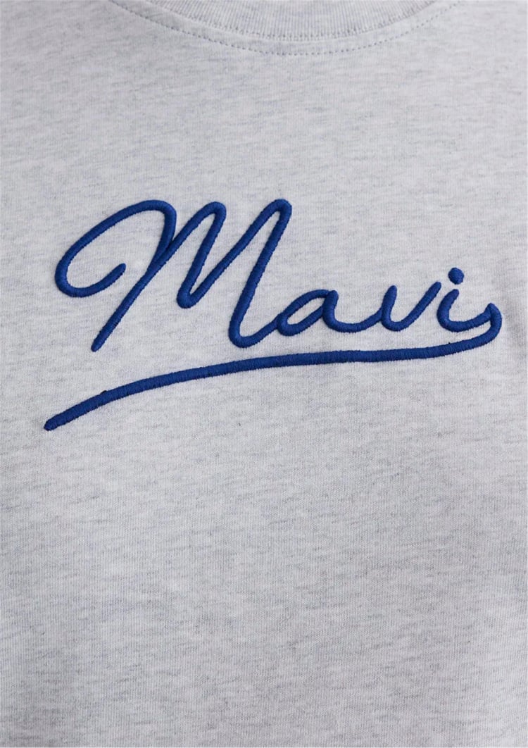 Mavı M1612421-87033 Lıght Grey Melange Kadın Regular Mavı Jeans Baskılı T-Shırt