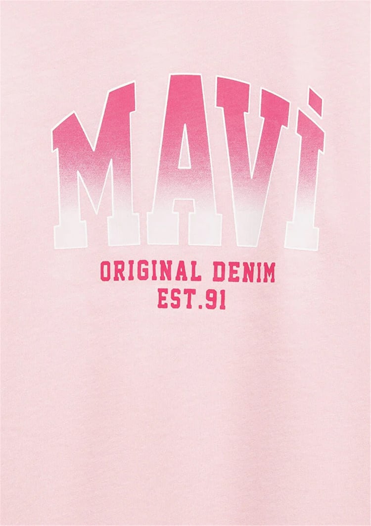 Mavı M7610386-71007 Tatlı Pembe Kız Cocuk Oversıze Mavı Jenerık Logo Baskılı T-Shırt