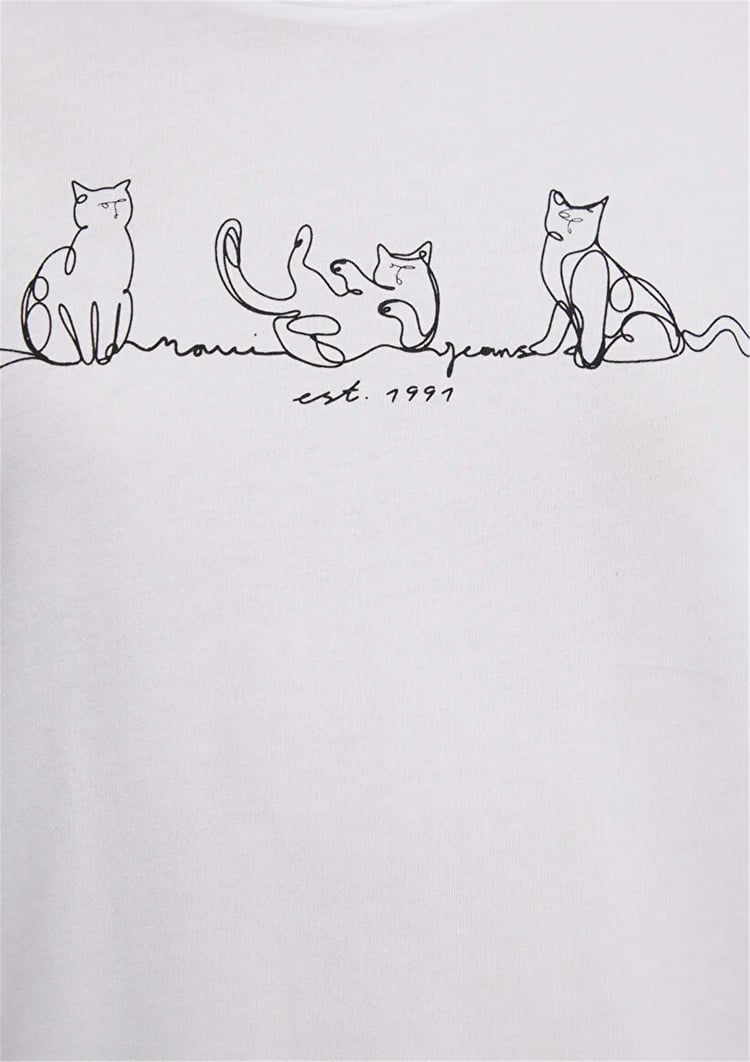 Mavi Y26 M1613721-620 Beyaz Kadın Slim Kedi Baskılı T-shirt