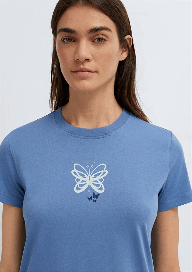 Mavi Y26 M1613870-70728 İnfinity Kadın Semı Slim Kelebek Baskılı T-shirt