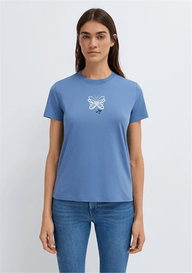 Mavi Y26 M1613870-70728 İnfinity Kadın Semı Slim Kelebek Baskılı T-shirt