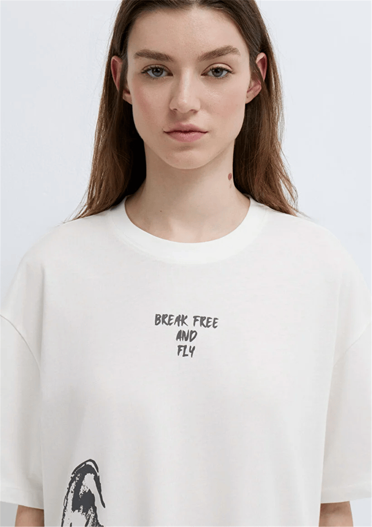 Mavi Y26 M1613872-80194 Hindistan Cevizi Kadın Oversıze Kelebek Baskılı T-shirt
