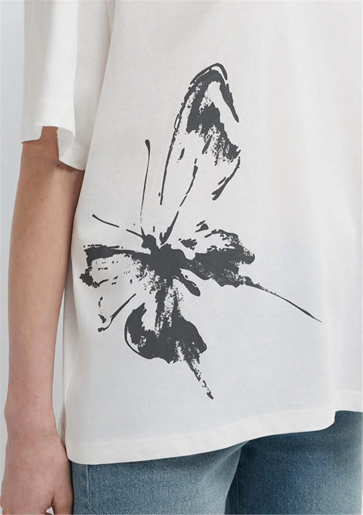 Mavi Y26 M1613872-80194 Hindistan Cevizi Kadın Oversıze Kelebek Baskılı T-shirt