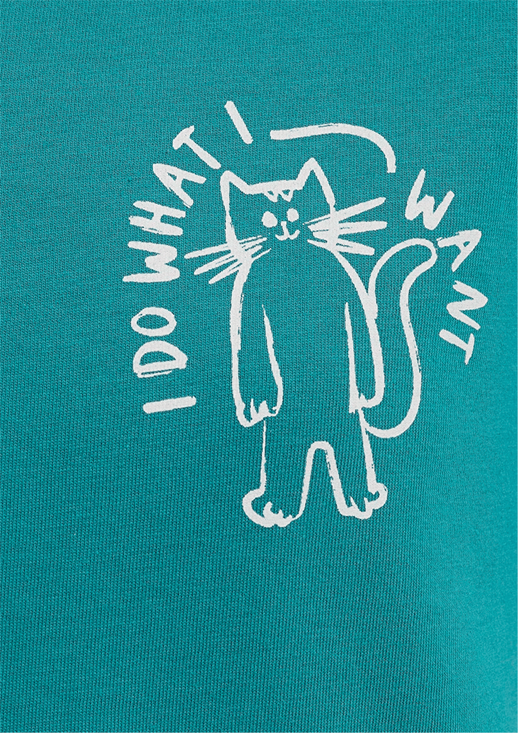 Mavi Y26 M1613873-71914 Koyu Yeşil Kadın Slim Kedi Baskılı T-shirt