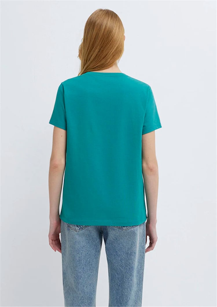Mavi Y26 M1613873-71914 Koyu Yeşil Kadın Slim Kedi Baskılı T-shirt