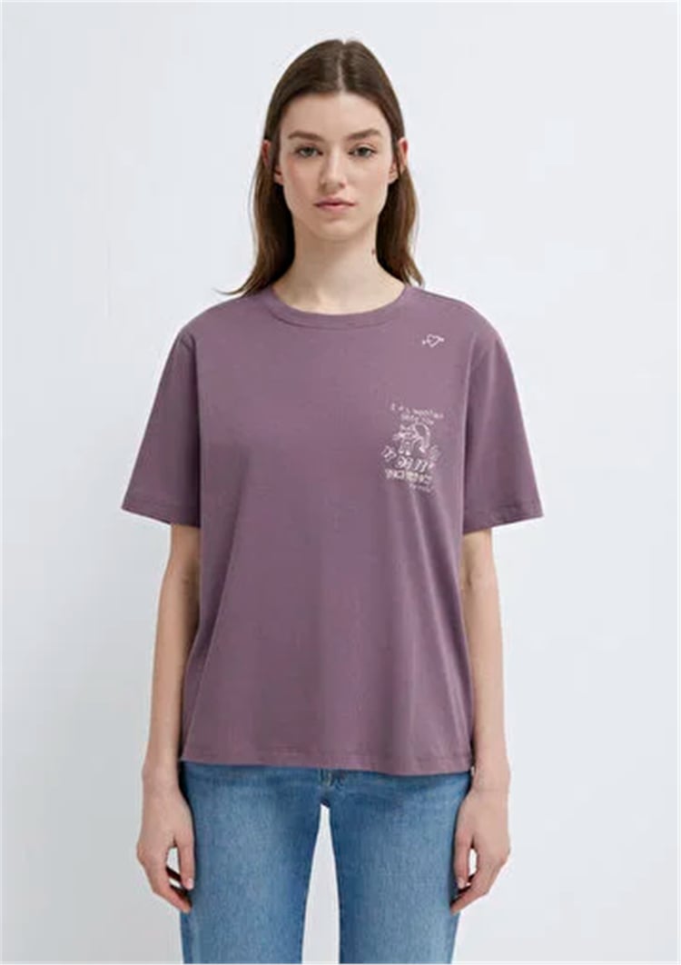 Mavi Y26 M1613875-70648 Flınt Kadın Regular Kedi Baskılı T-shirt