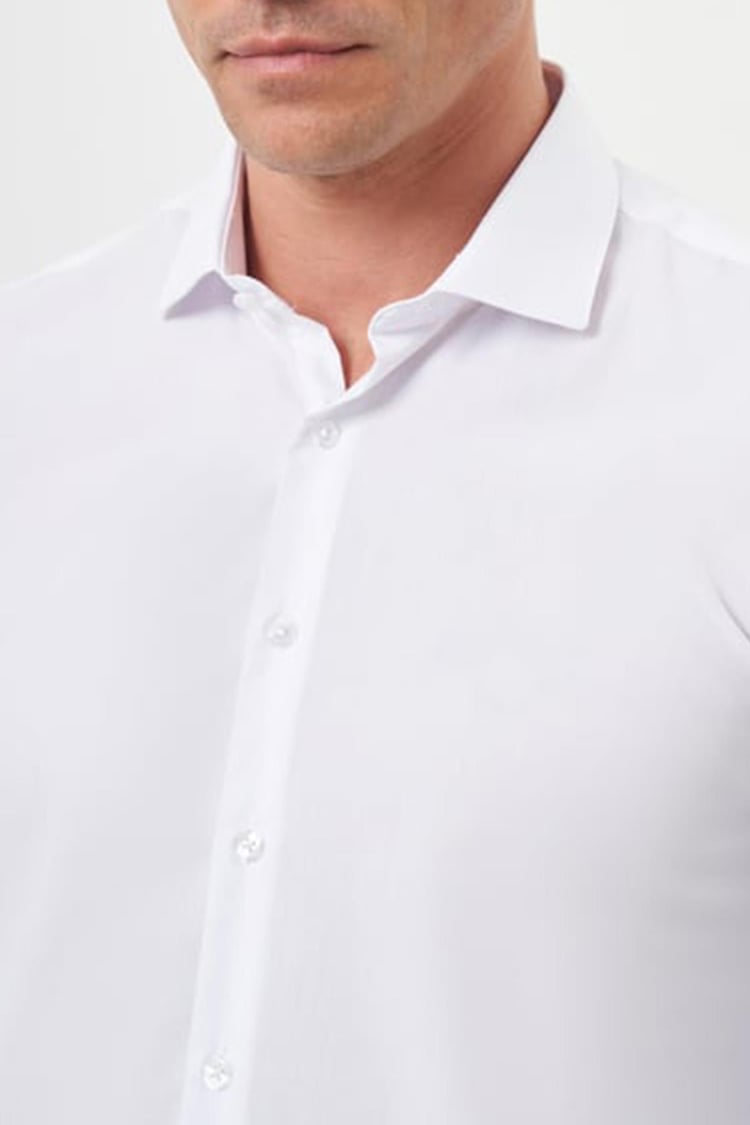 Mentality 2227 Erkek Uzun Kol Terry Cotton Slim Fit Gömlek Beyaz