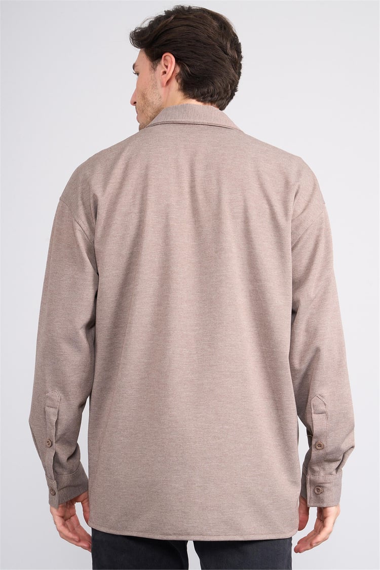 Mentality 2299 Erkek Uzun Kol Sementa Regular Overshirt Gömlek Koyu Bej