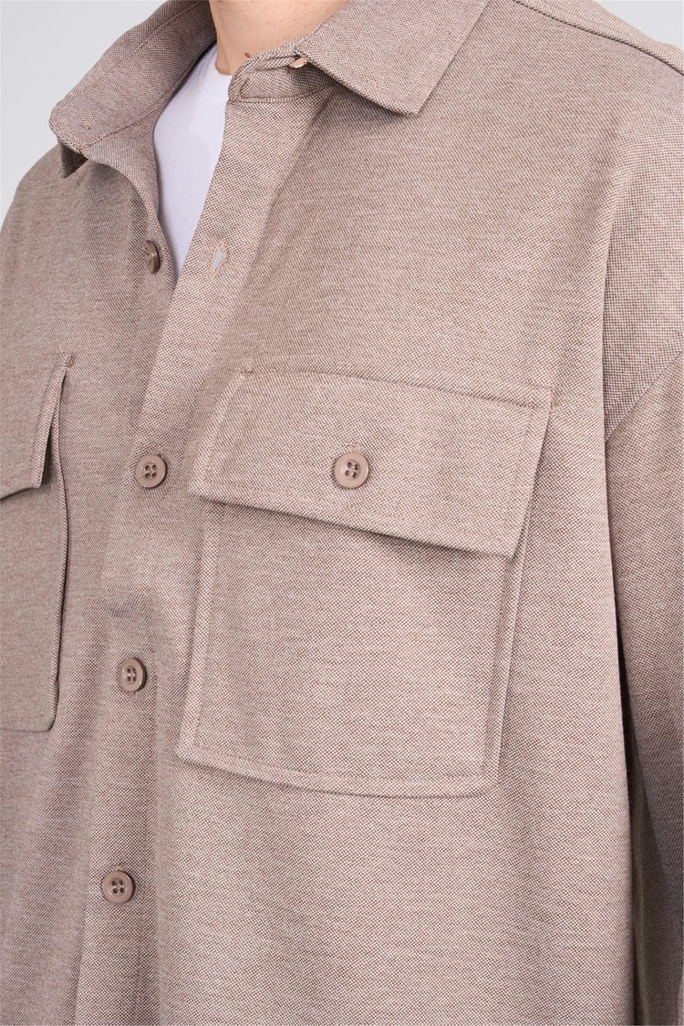 Mentality 2299 Erkek Uzun Kol Sementa Regular Overshirt Gömlek Koyu Bej