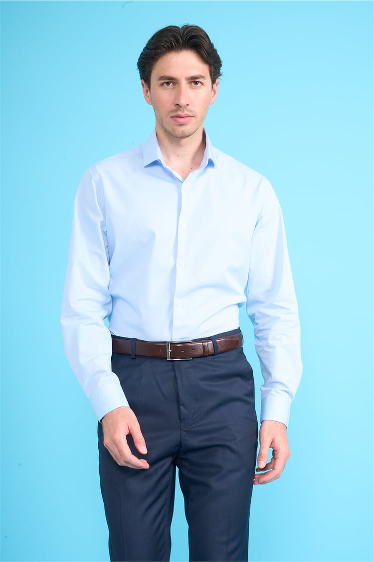 Mentality 2444 Erkek Uzun Kol Slimfit 50/1 Poplin Gömlek Açık Mavi
