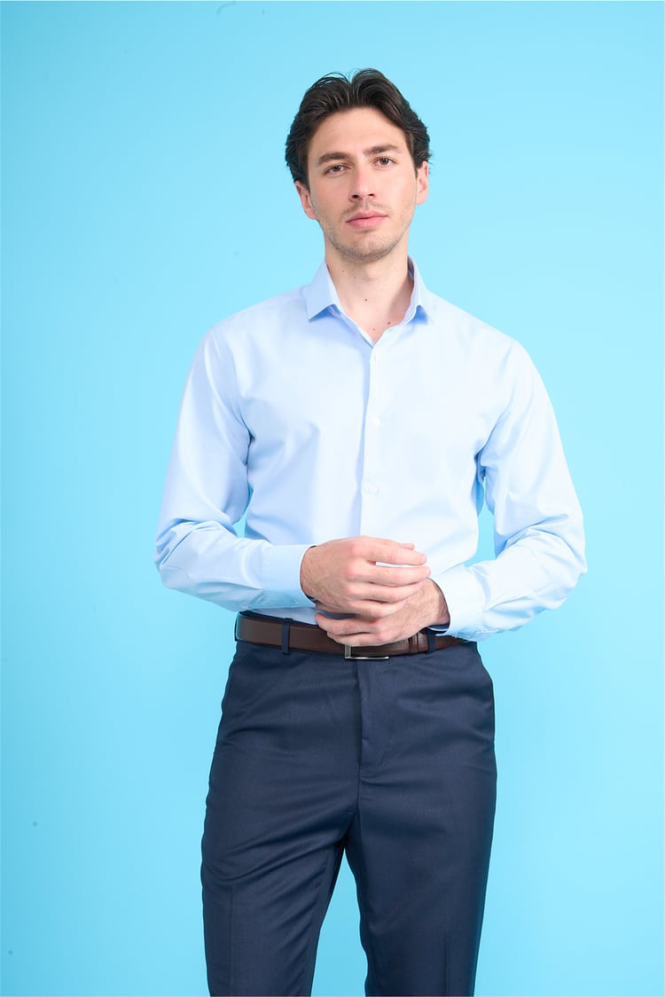 Mentality 2444 Erkek Uzun Kol Slimfit 50/1 Poplin Gömlek Açık Mavi