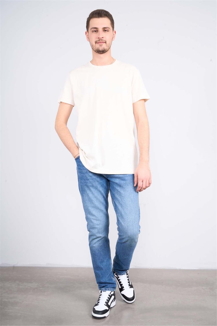 Mentality 2772 Erkek Bisiklet Yaka T-shirt Koyu Krem