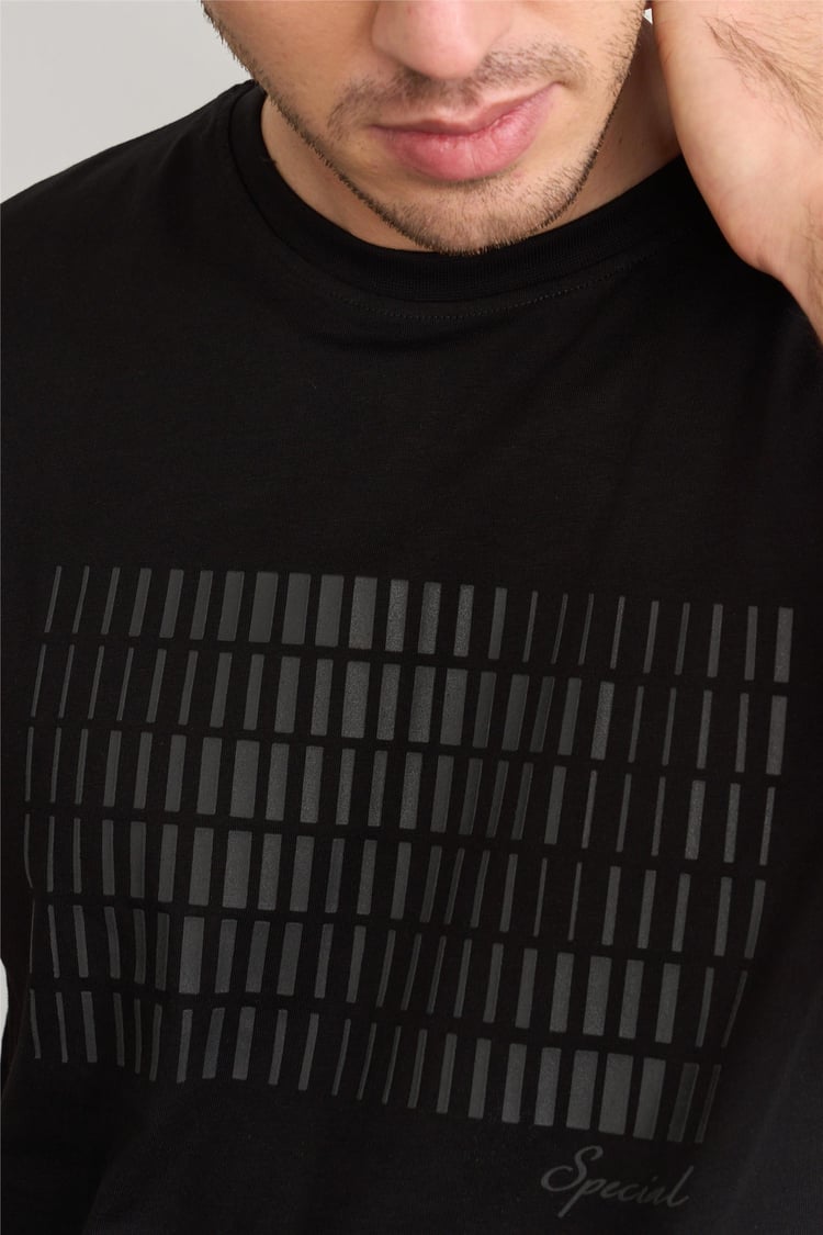 Mentality 4035 Erkek Bisiklet Yaka Baskılı Regular T-shirt Siyah