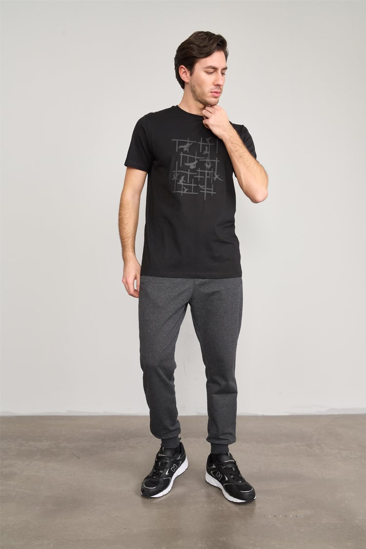 Mentality 4042 Erkek Bisiklet Yaka Baskılı Regular T-shirt Siyah