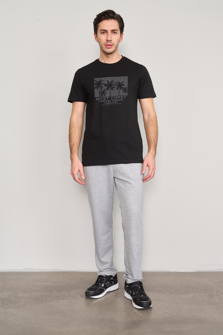 Mentality 4043 Erkek Bisiklet Yaka Baskılı Regular T-shirt Siyah