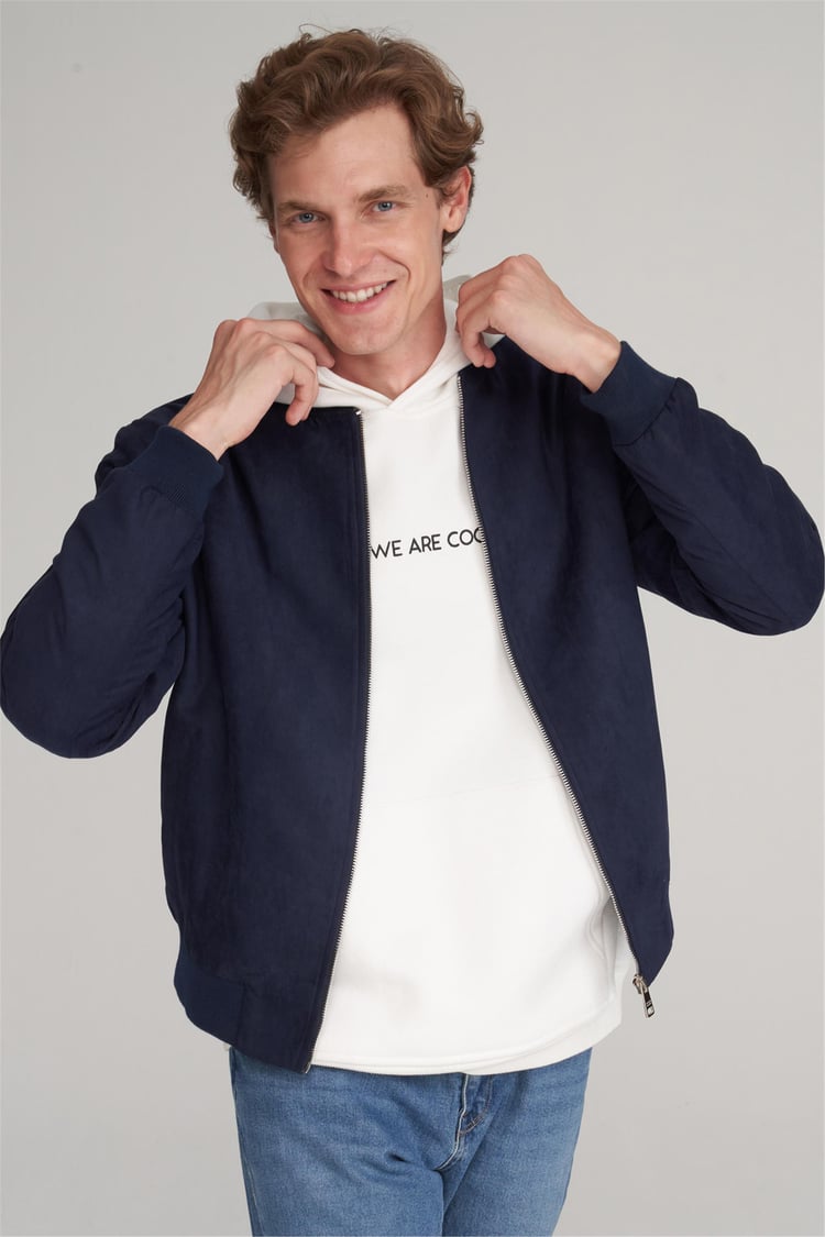 Mentality 4356 Erkek Kolej Yaka Çift Taraflı Bondit Yağmurluk Lacivert