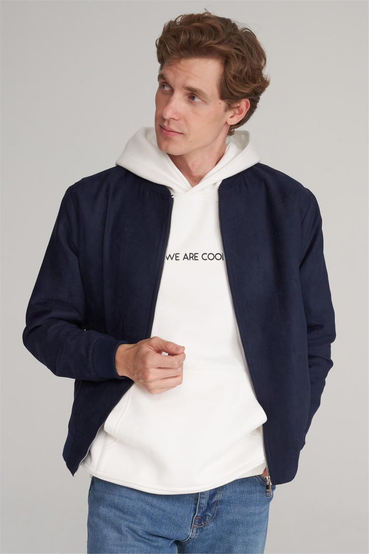 Mentality 4356 Erkek Kolej Yaka Çift Taraflı Bondit Yağmurluk Lacivert