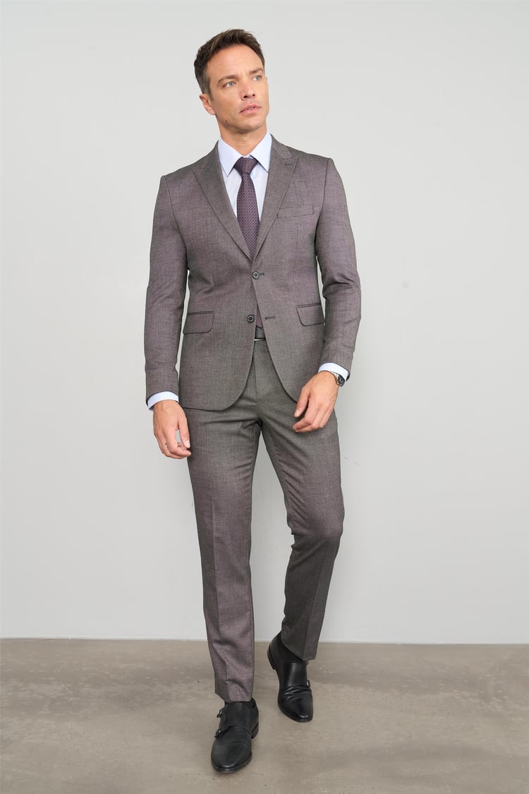 Mentality 9094 Erkek Yünter 6 Drop Slimfit Takım Elbise Kahve