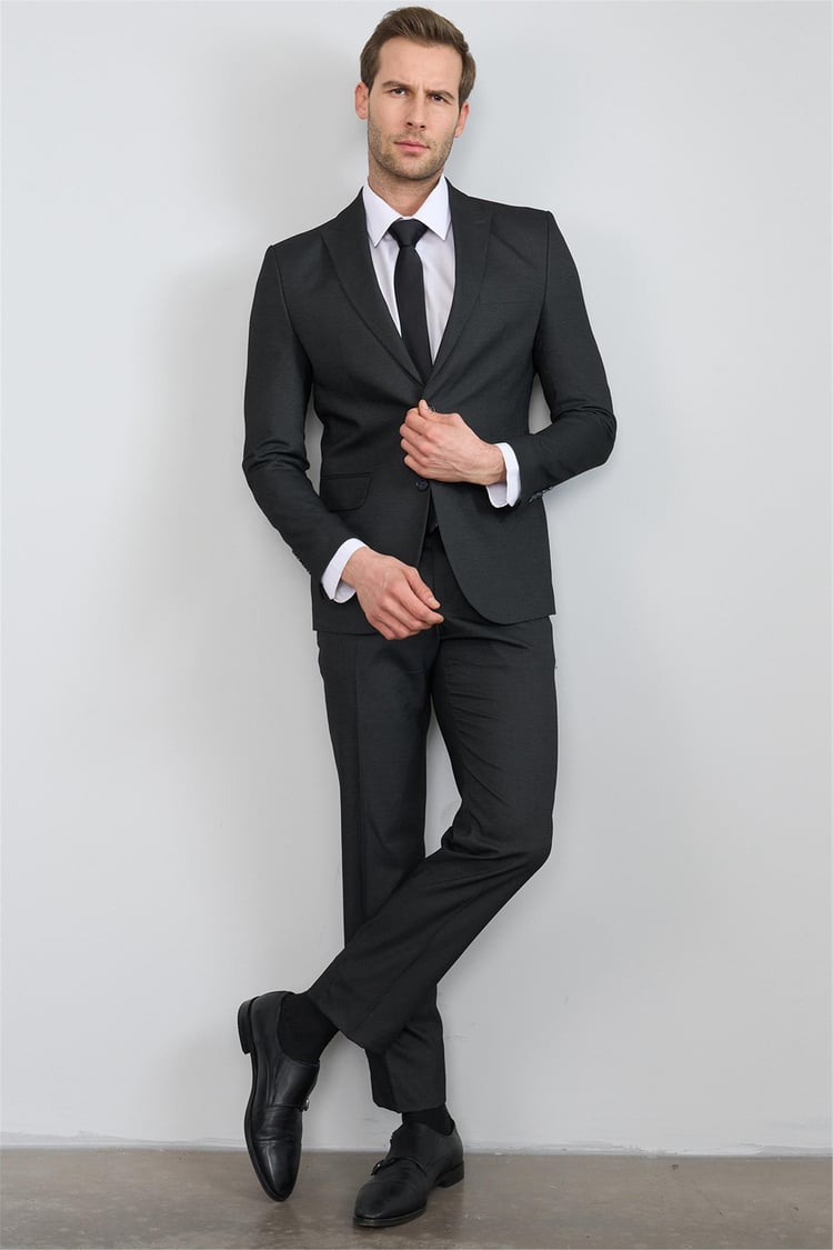 Mentality 9109 Erkek Slim Fit Takım Elbise Siyah