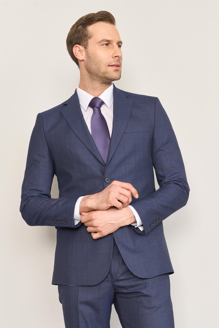 Mentality 9119 Erkek Mono Yaka Slim Fit Takım Elbise Açık Lacivert