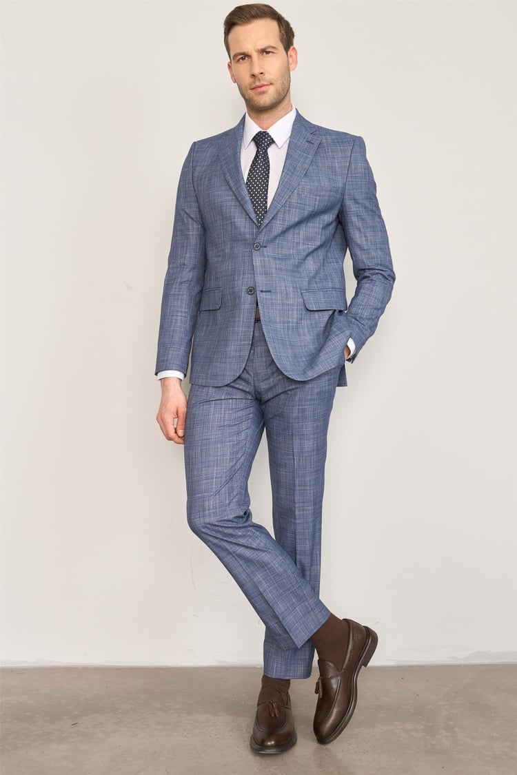 Mentality 9120 Erkek Mono Yaka Slim Fit Takım Elbise Açık Lacivert
