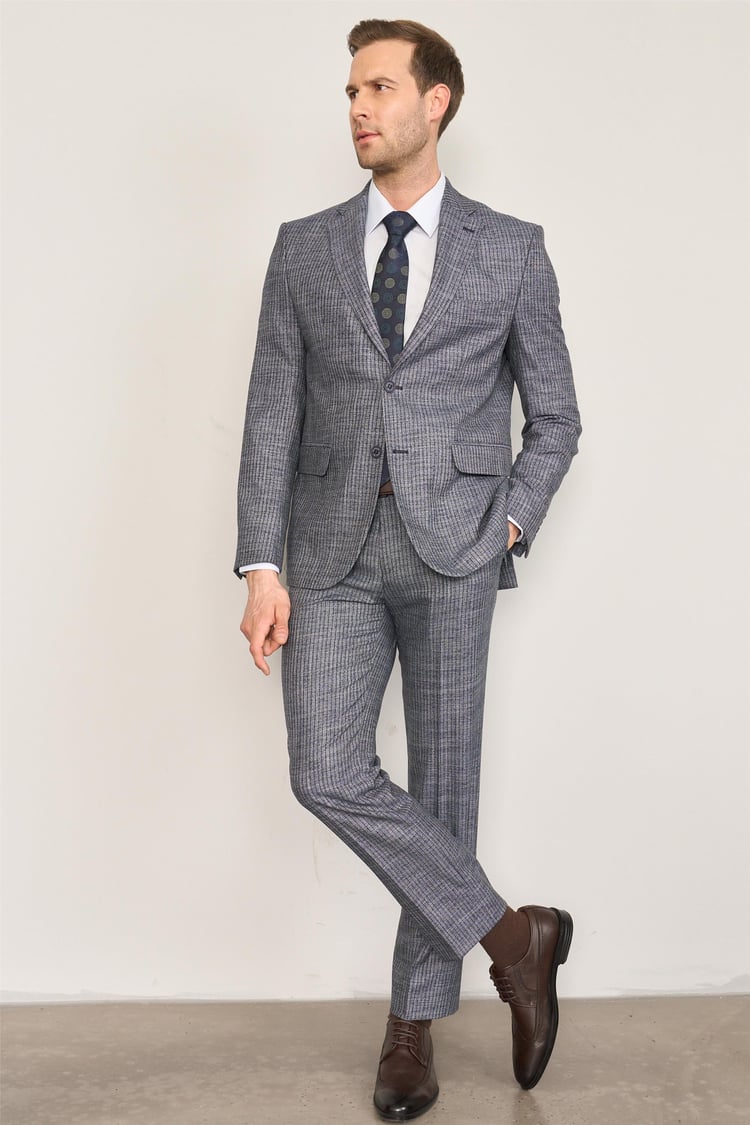 Mentality 9121 Erkek Mono Yaka Slim Fit Takım Elbise Lacivert