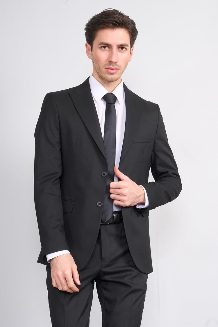 Mentality 9176 Erkek Kırlangıç Yaka Slim Fit Takım Elbise Siyah