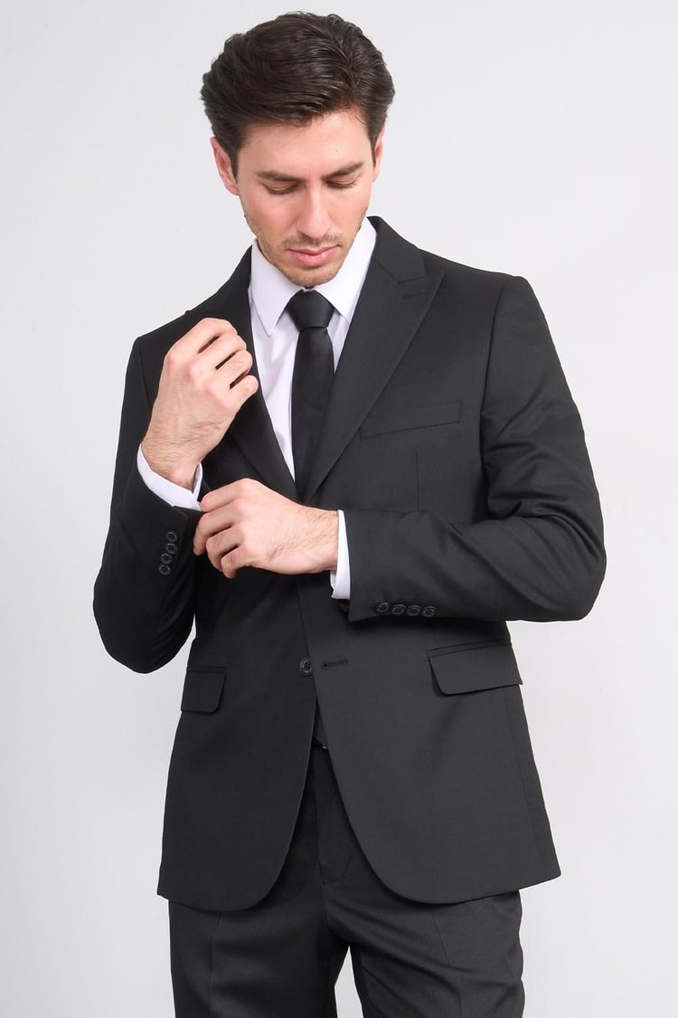 Mentality 9176 Erkek Kırlangıç Yaka Slim Fit Takım Elbise Siyah