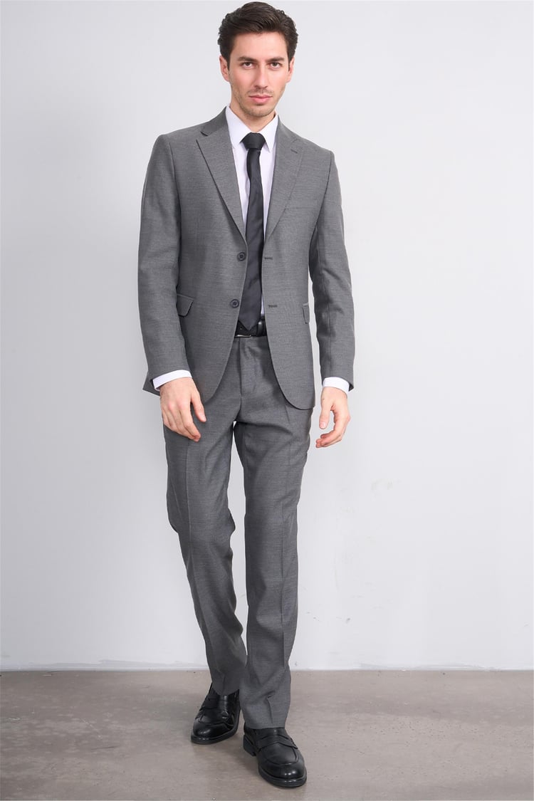 Mentality 9188 Erkek Mono Yaka Slim Fit Takım Elbise Gri
