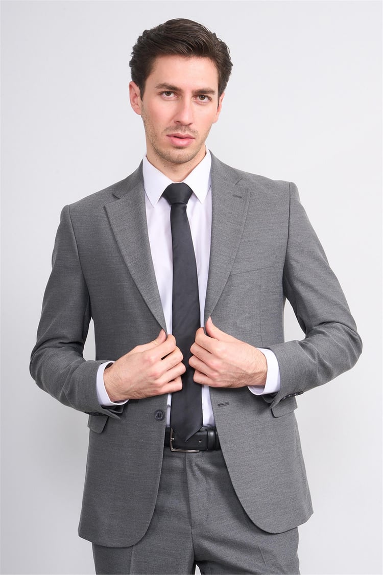 Mentality 9188 Erkek Mono Yaka Slim Fit Takım Elbise Gri