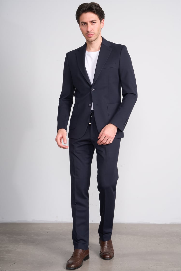 Mentality 9226 Erkek Noa Desenli Örme Slim Fit Jogger Takım Elbise Lacivert