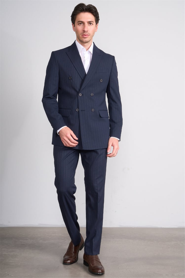 Mentality 9234 Erkek Kırlangıç Yaka Slim Fit Kruvaze Takım Elbise Lacivert