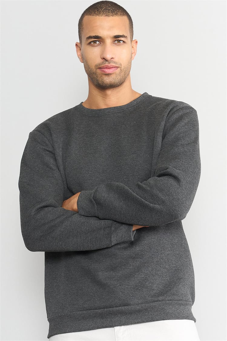 Mentality Bisiklet Yaka Erkek Antrasit Melanj Sweatshirt
