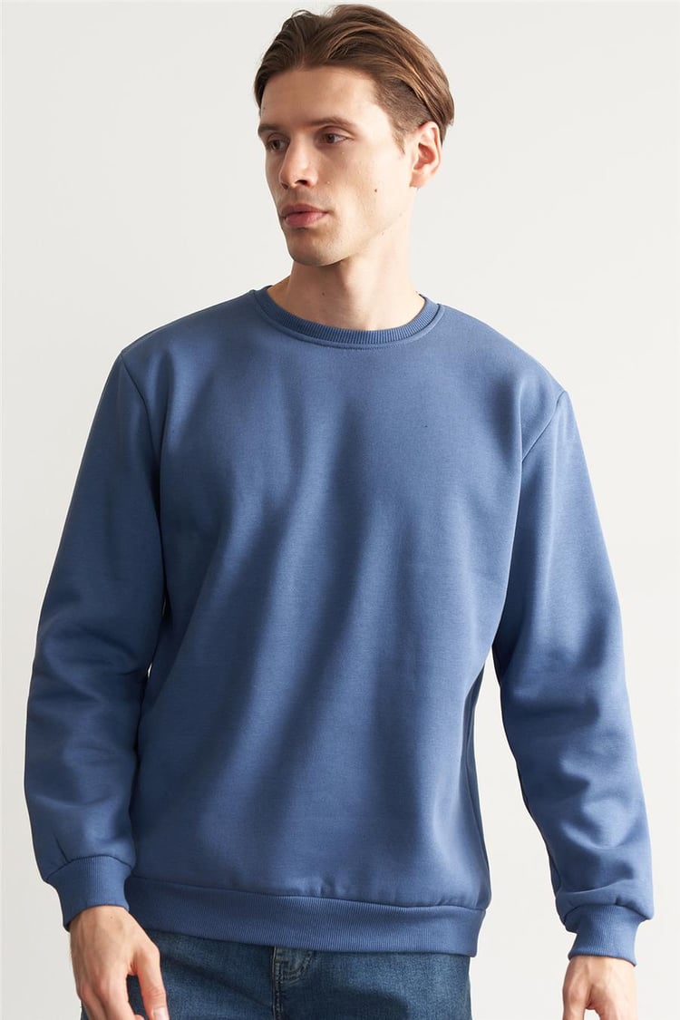 Mentality Erkek Bisiklet Yaka İndigo Sweatshirt