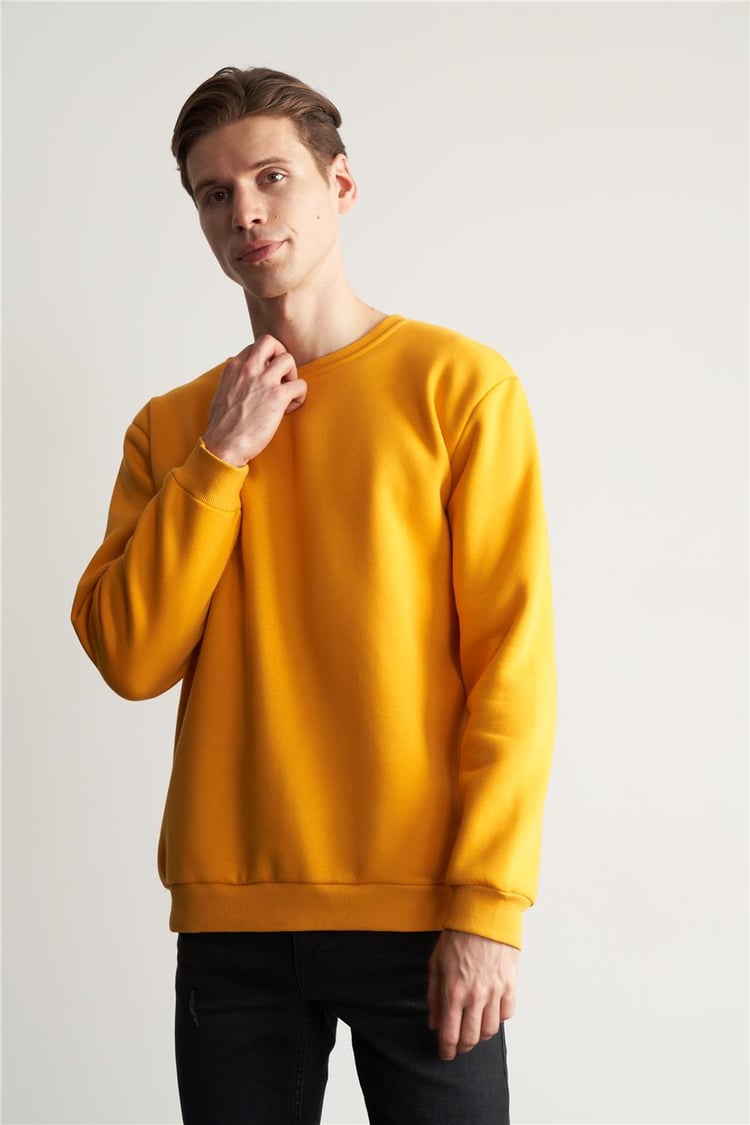Mentality Erkek Bisiklet Yaka Sarı Sweatshirt