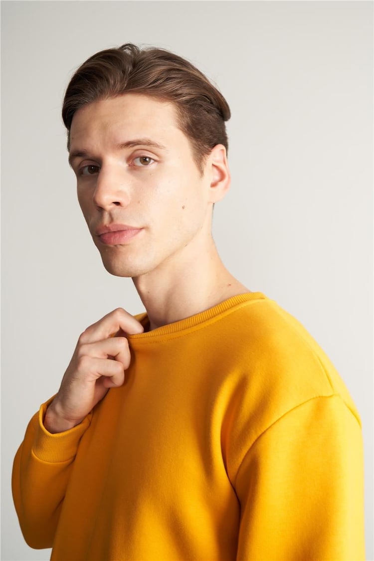 Mentality Erkek Bisiklet Yaka Sarı Sweatshirt