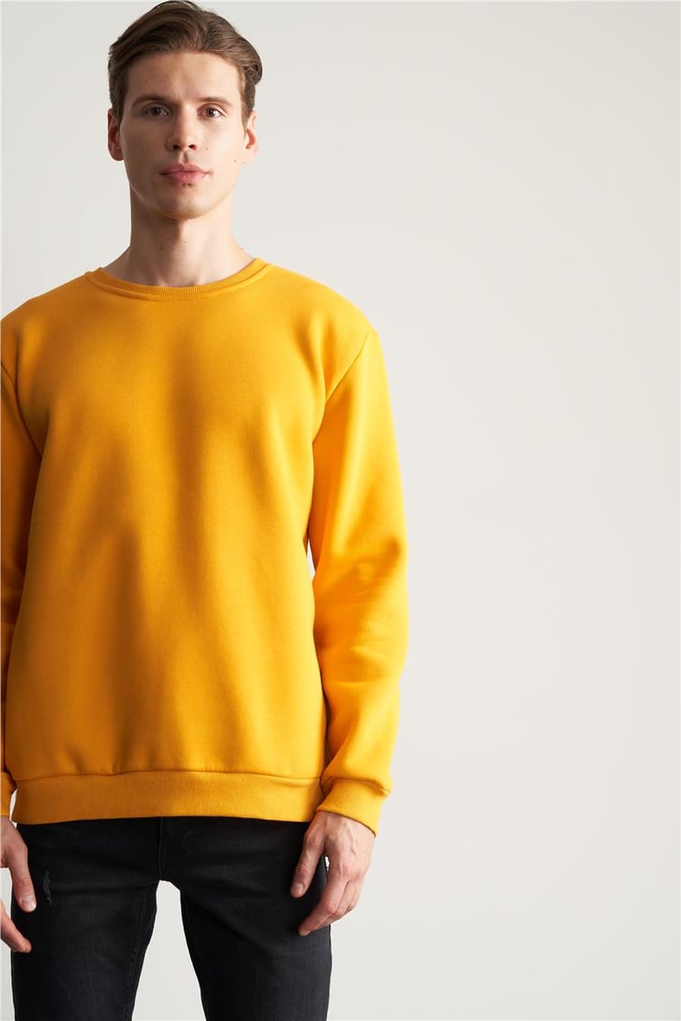 Mentality Erkek Bisiklet Yaka Sarı Sweatshirt