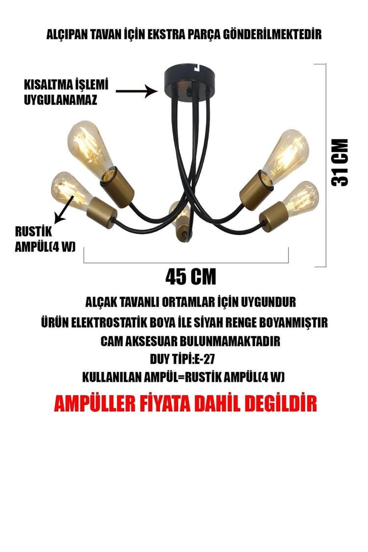 Milano 5 Li Siyah Eskitme Kollu Avize-Camsız