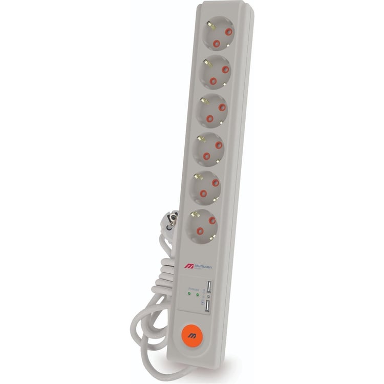 Mutlusan Rı-Tech Altılı Şok.Kor. Usb Anaht. Top.Lı Grup Priz(Ç.K.)(3X1.5 1.5 Mt)